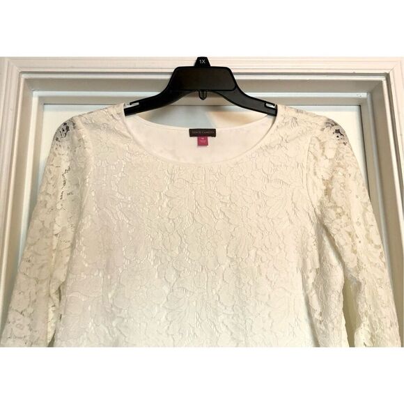 VINCE CAMUTO - L Sz Med Ivory Lace Long-Sleeve Lined Blouse w/Bell Sleeves. EUC - Picture 3 of 12